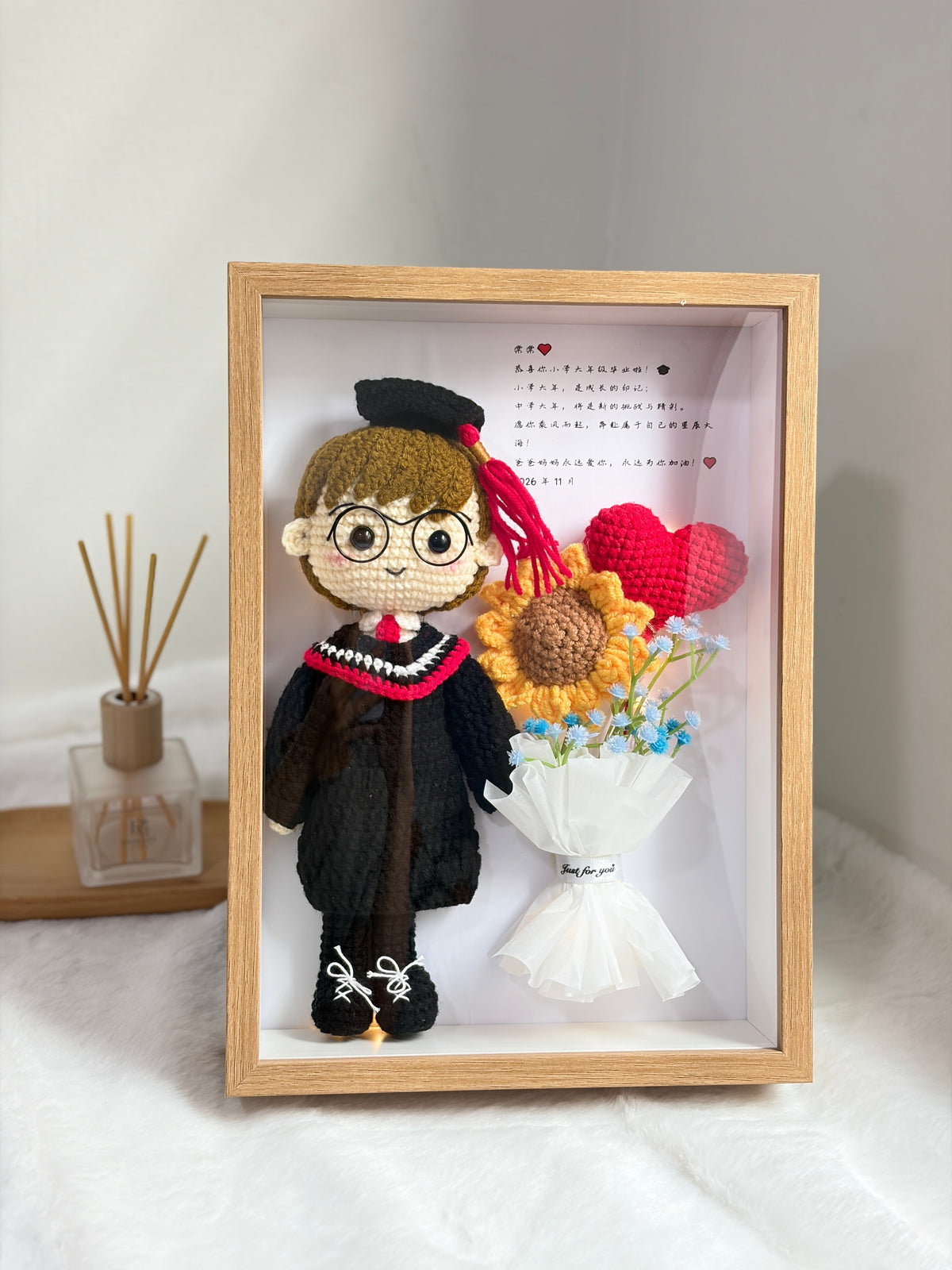 Sunflower Heart Graduation Frame | Mini Bouquet 🎓 (20cm Doll) (A4 size)