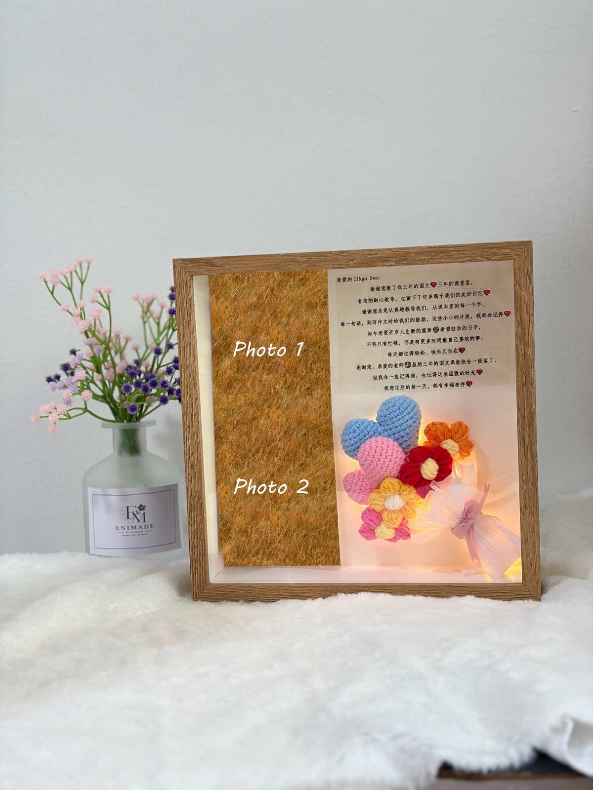 Flower Heart Puff Bouquet Photo Frame | Appreciation (9 Inches) 🌷❤️