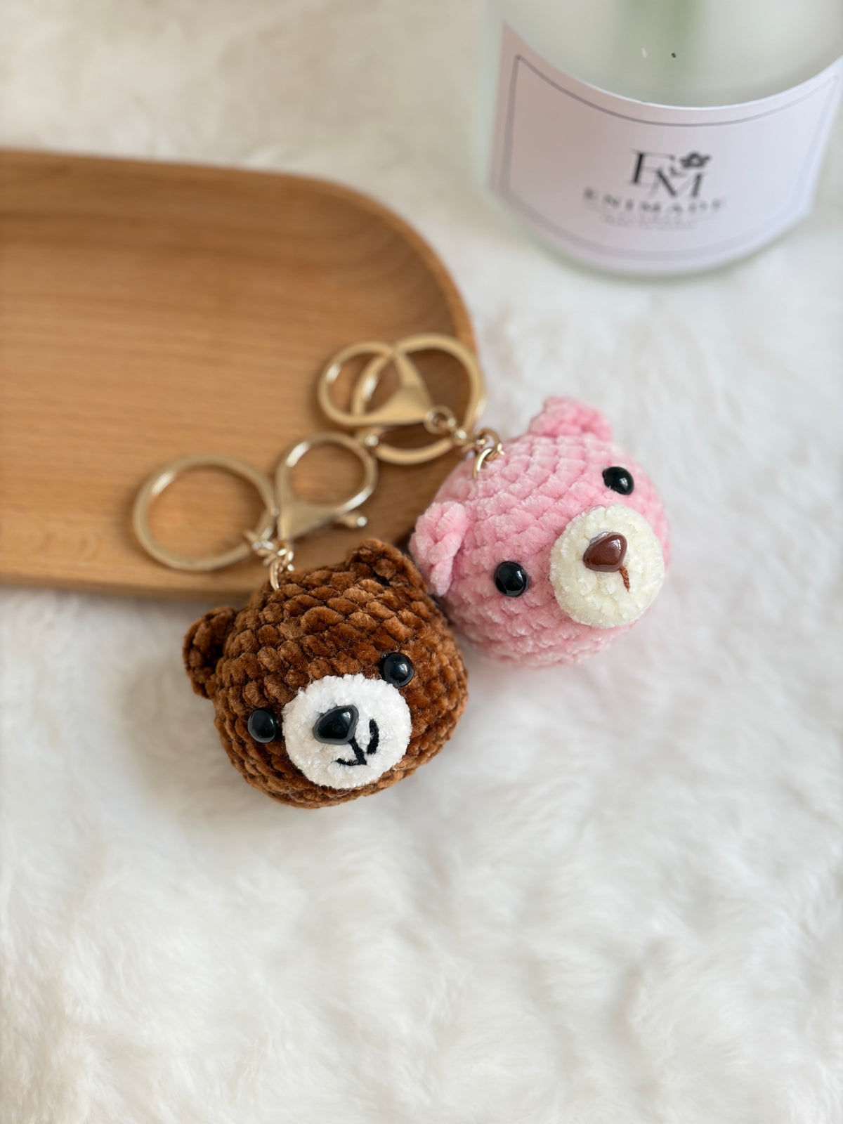 Mini Bear Keychain | Brown & Pink Bear 🐻 | Chenille Yarn