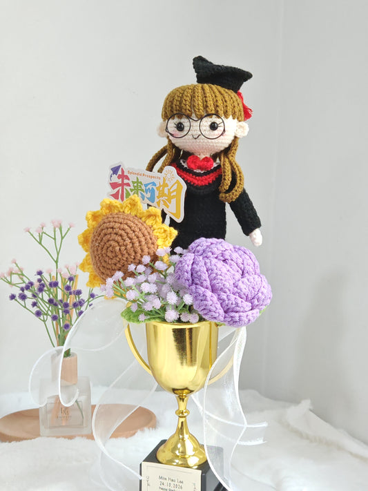 Graduation Trophy Bouquet | Sunflower Rose 🎓🏆 (20cm Doll)