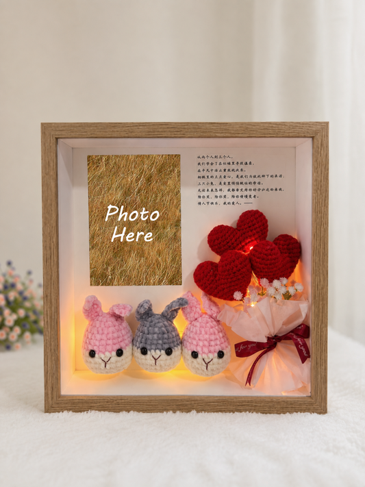 1+1=3 My Family Photo Frame |  Mini Heart Bouquet + Bunnies ❤️ (9 Inches)
