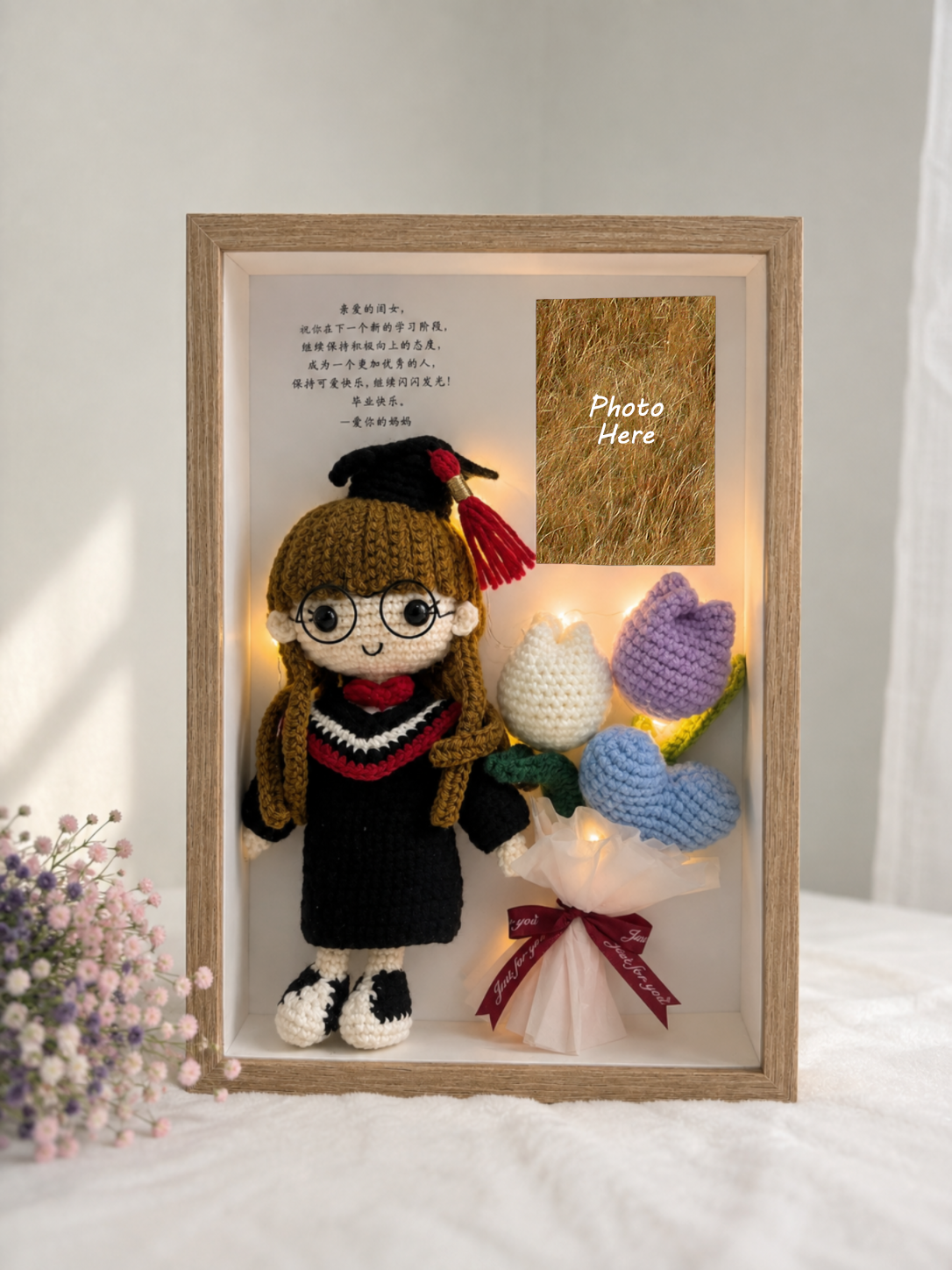 Tulip Heart Graduation Photo Frame | Mini Bouquet 🎓 (Big Doll) (A4 size)