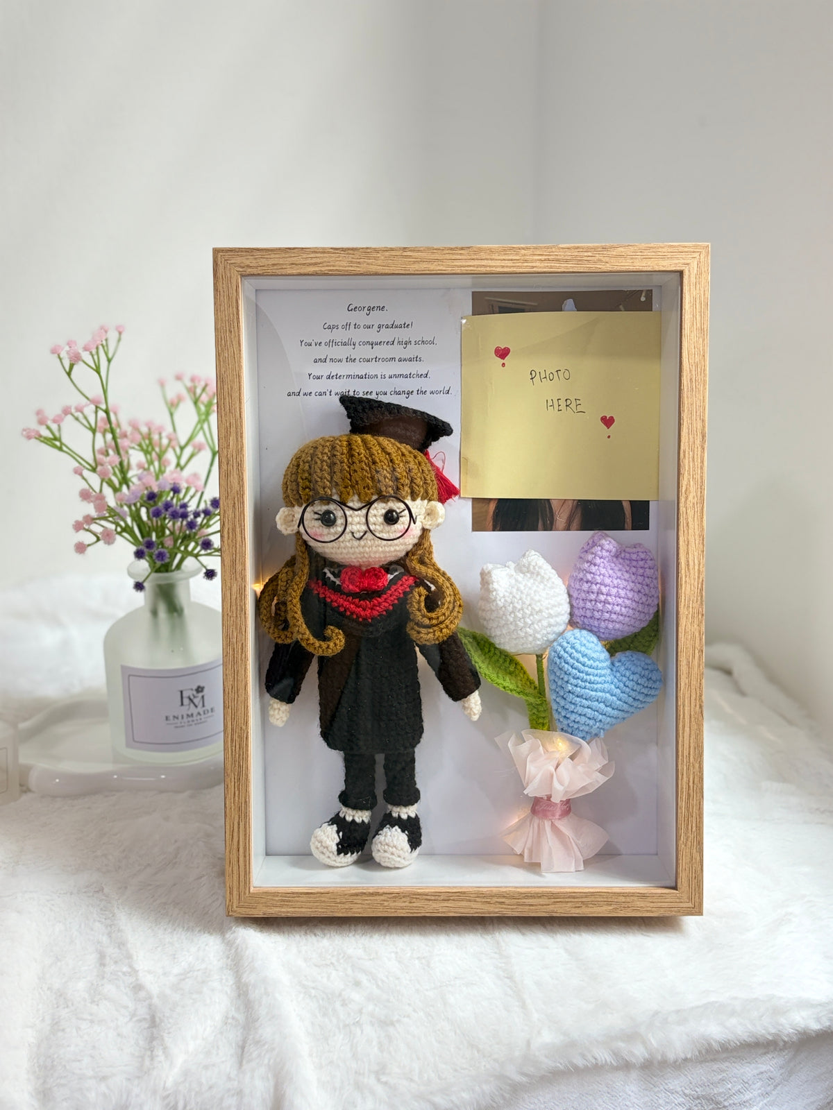 Tulip Heart Graduation Photo Frame | Mini Bouquet 🎓 (20cm Doll) (A4 size)