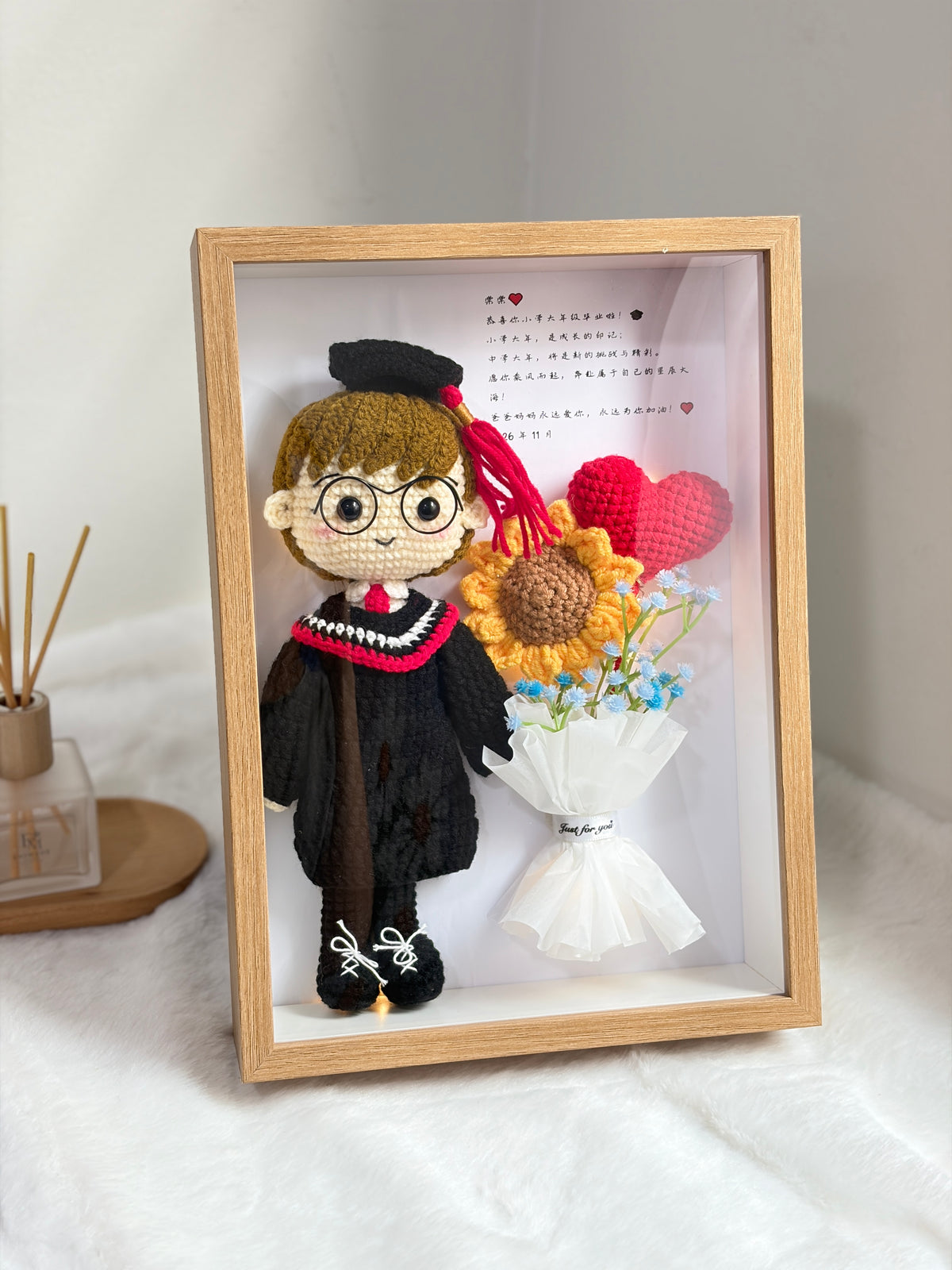 Sunflower Heart Graduation Frame | Mini Bouquet 🎓 (20cm Doll) (A4 size)