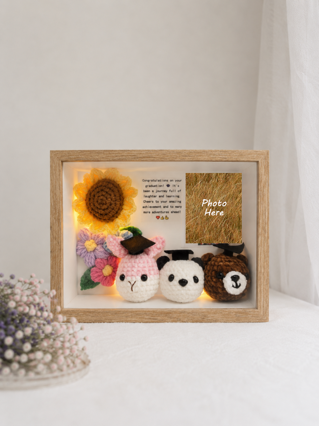 Three-gather Graduation Photo Frame | Animal Friends 🎓 (8 Inches)
