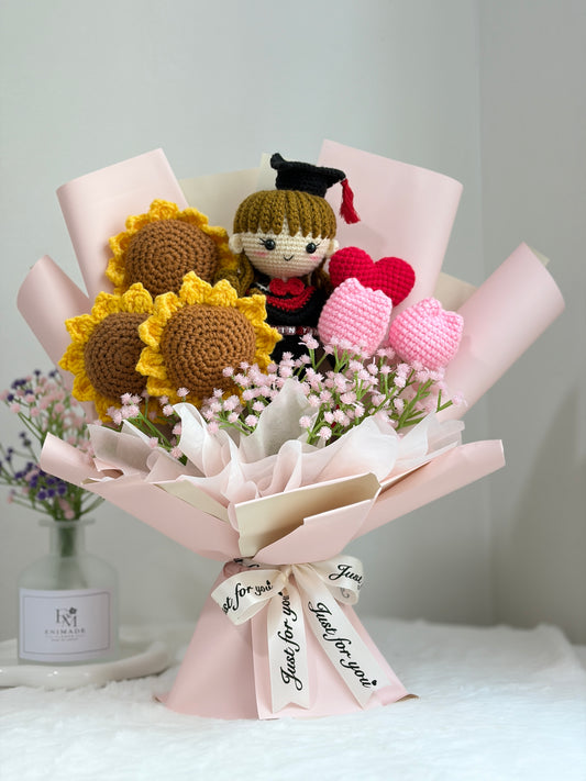 Luxury Graduation Bouquet | Sunflower Tulip 🎓🌷 (Big Doll)