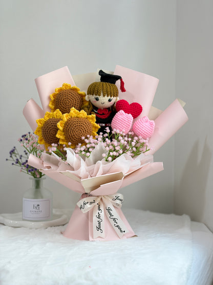 Luxury Graduation Bouquet | Sunflower Tulip 🎓🌷 (Big Doll)