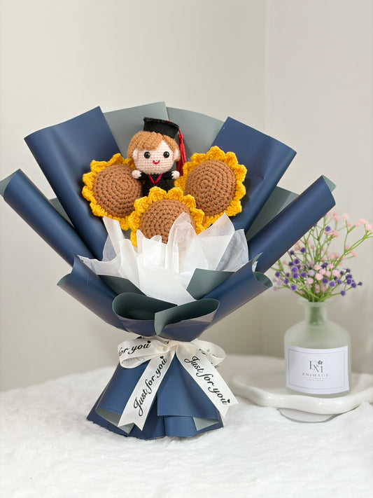 Triple Sunflower Graduation Bouquet | Dark Blue 🌻🎓