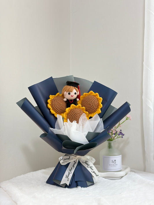 Triple Sunflower Graduation Bouquet | Dark Blue 🌻🎓