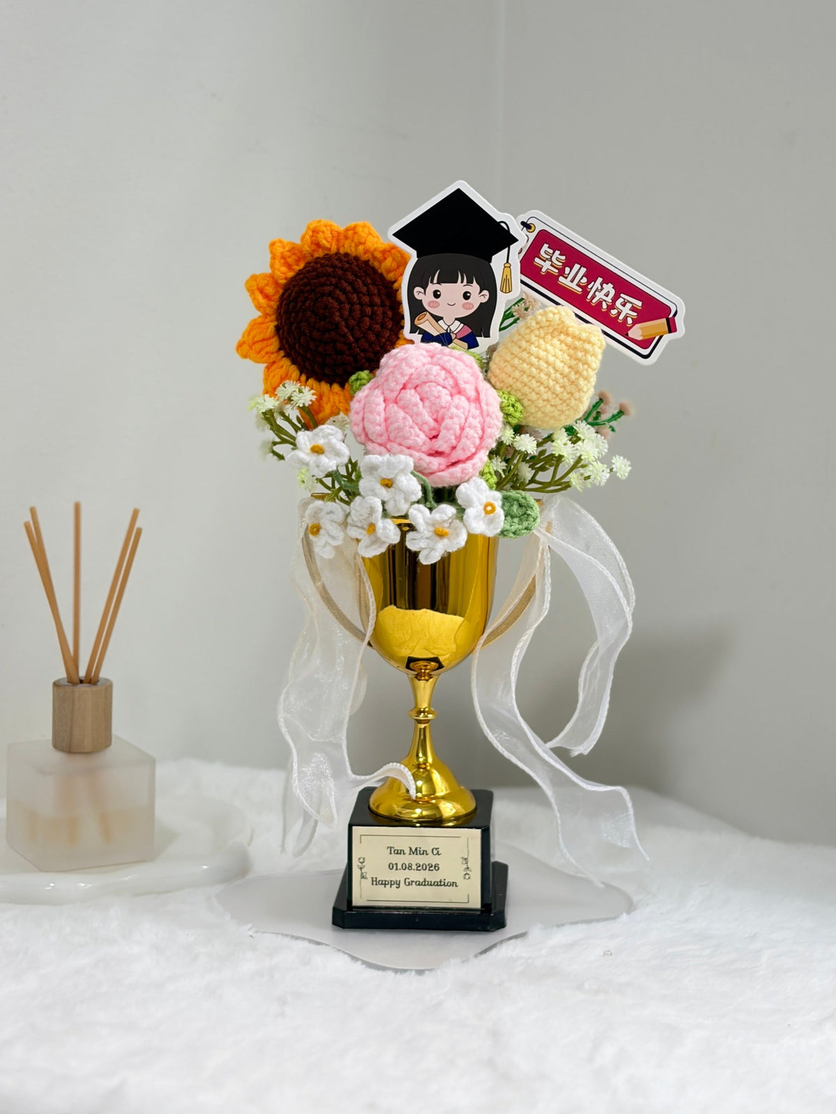 Graduation Trophy Bouquet | Soft Rosy 🌹🎓🏆