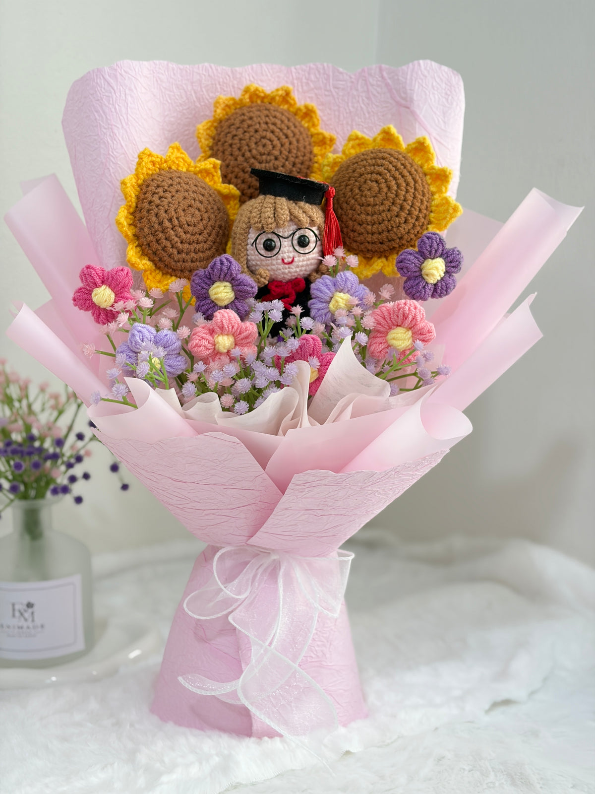Pinky Graduation Bouquet | Sunflower Puff 🎓