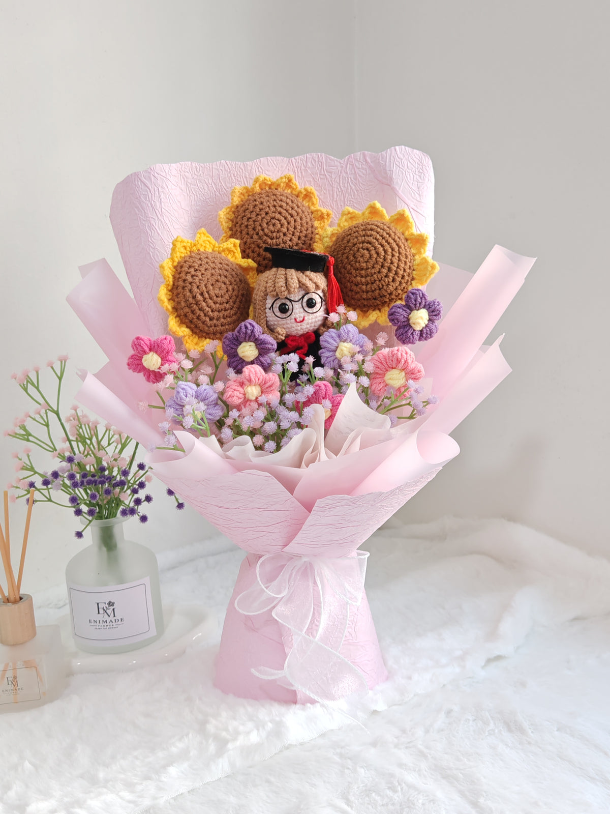 Pinky Graduation Bouquet | Sunflower Puff 🎓