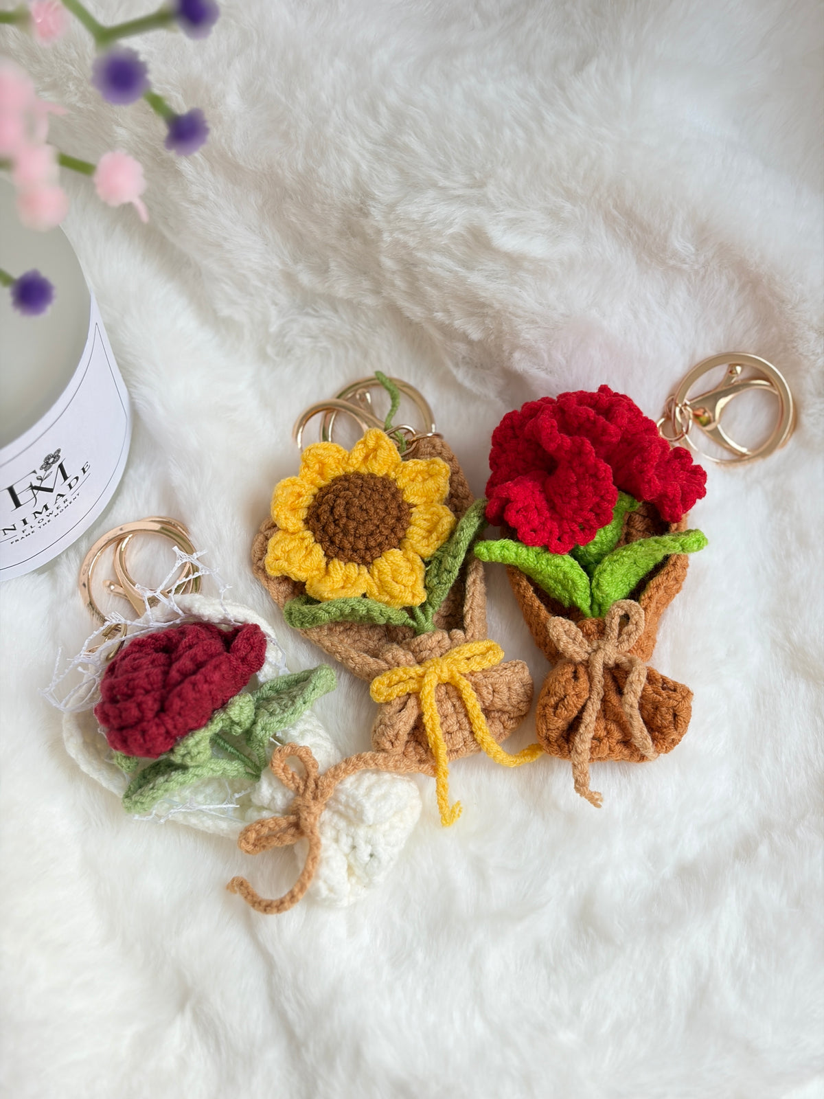 Standalone Mini Bouquet Keychain | Sunflower | Carnation | Rose