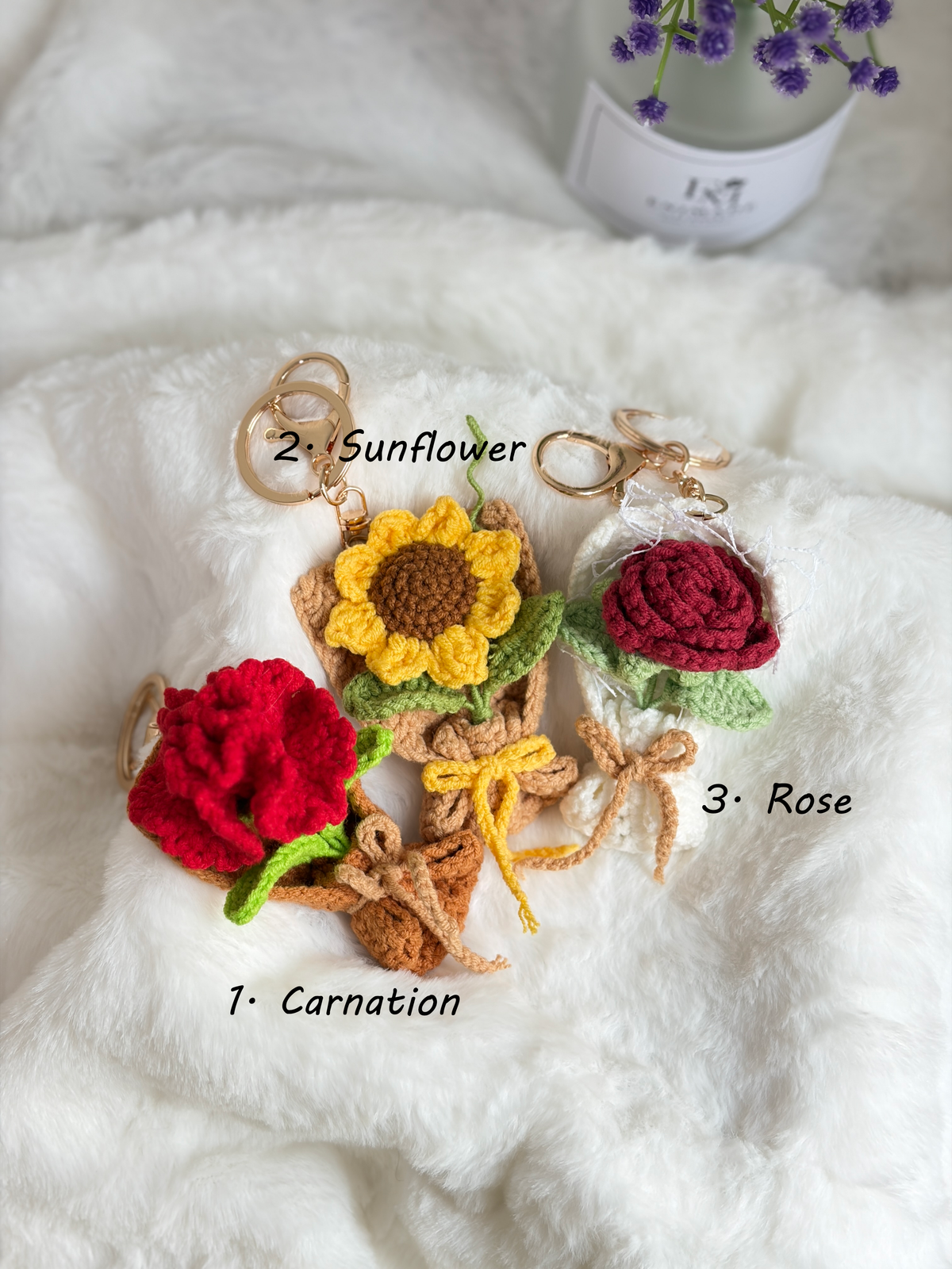 Standalone Mini Bouquet Keychain | Sunflower | Carnation | Rose