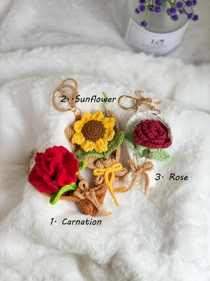 Standalone Mini Bouquet Keychain | Sunflower | Carnation | Rose