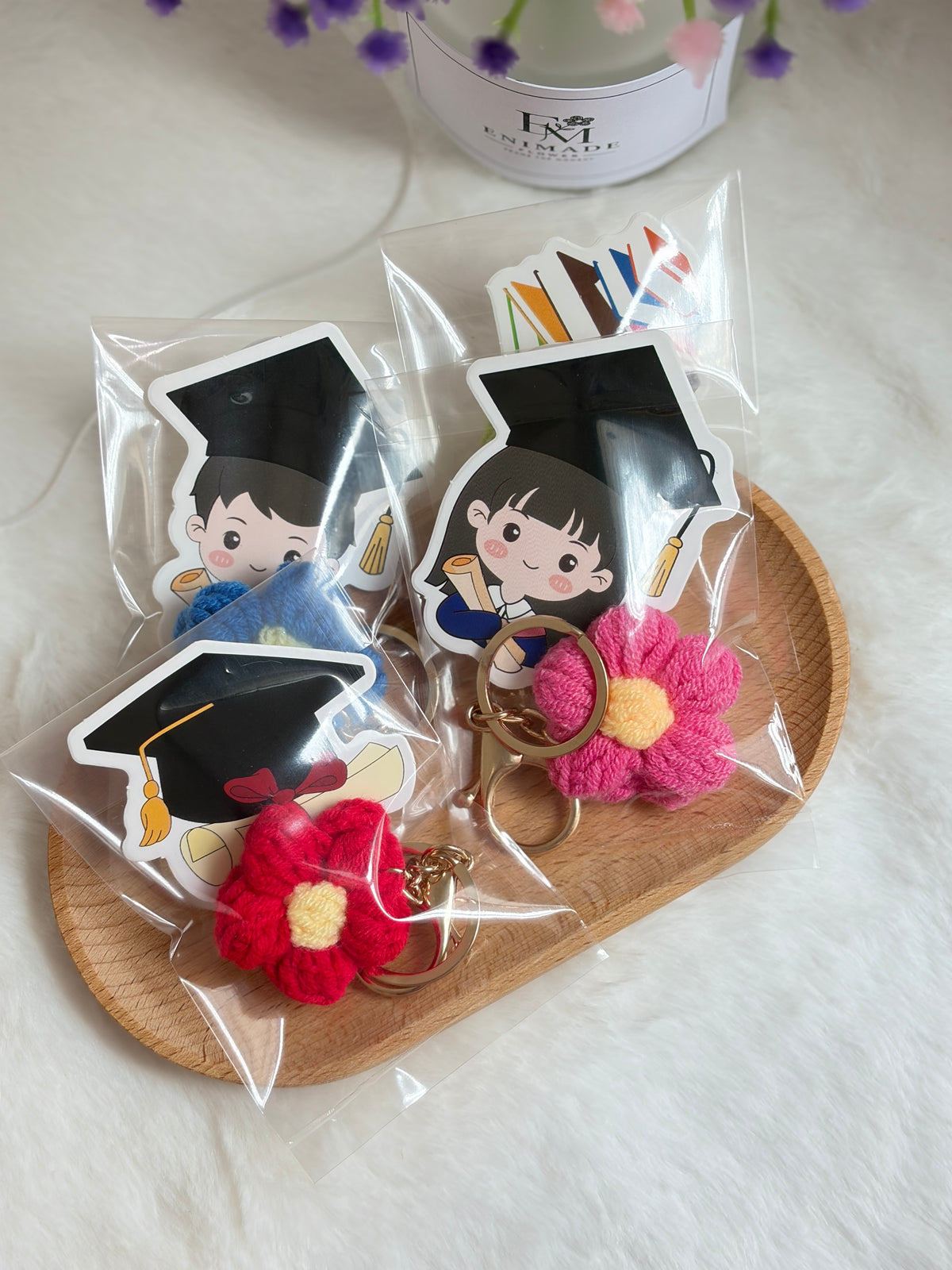 Puff Flower with Wishes Keychain 🌸