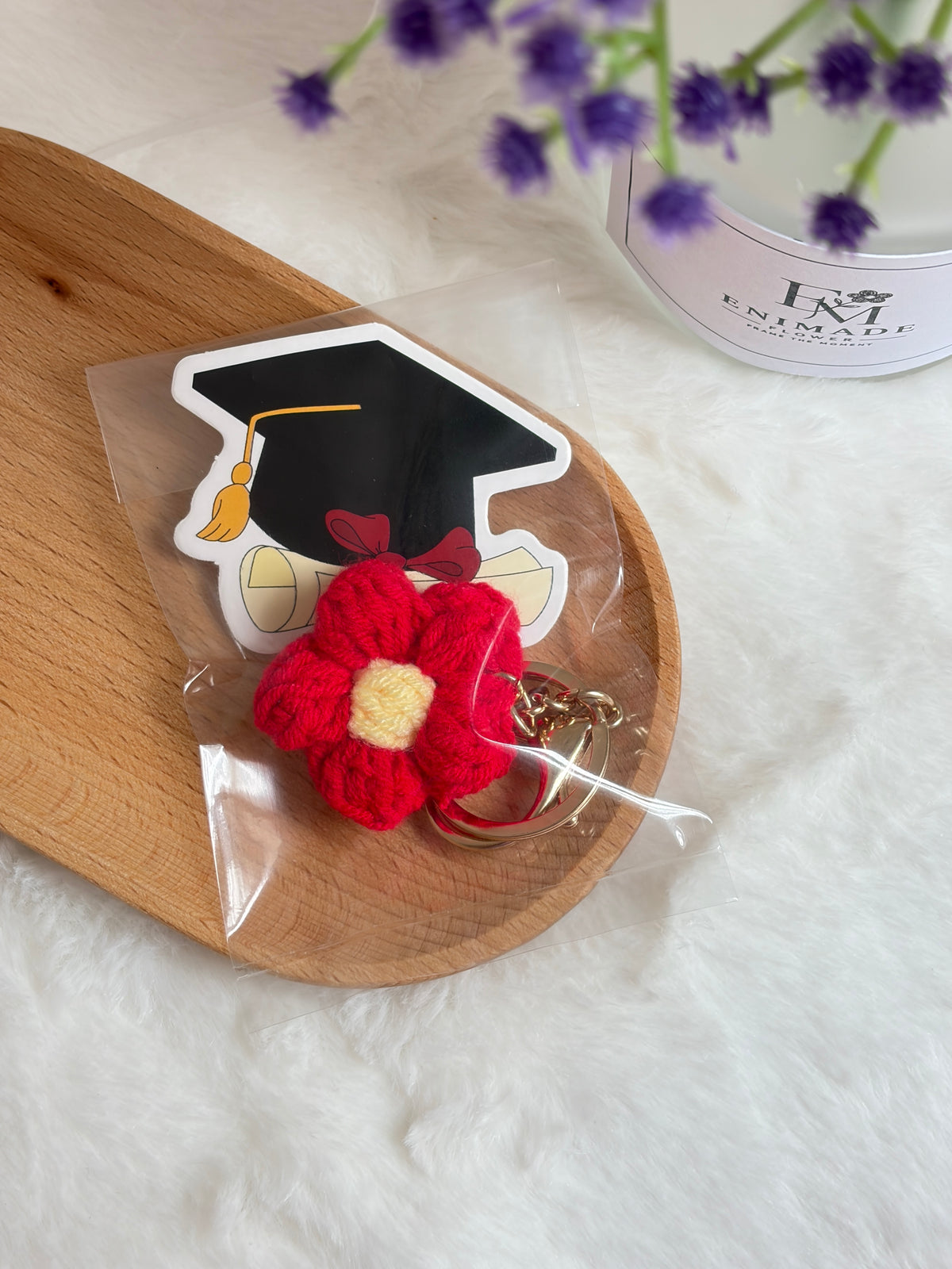Puff Flower with Wishes Keychain 🌸