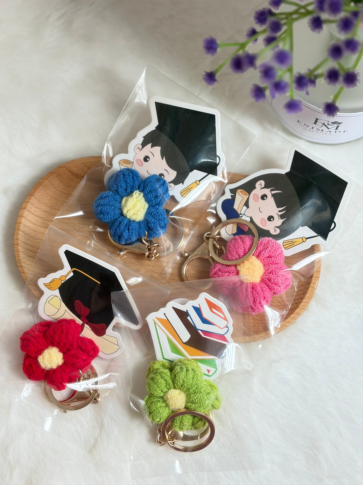 Puff Flower with Wishes Keychain 🌸