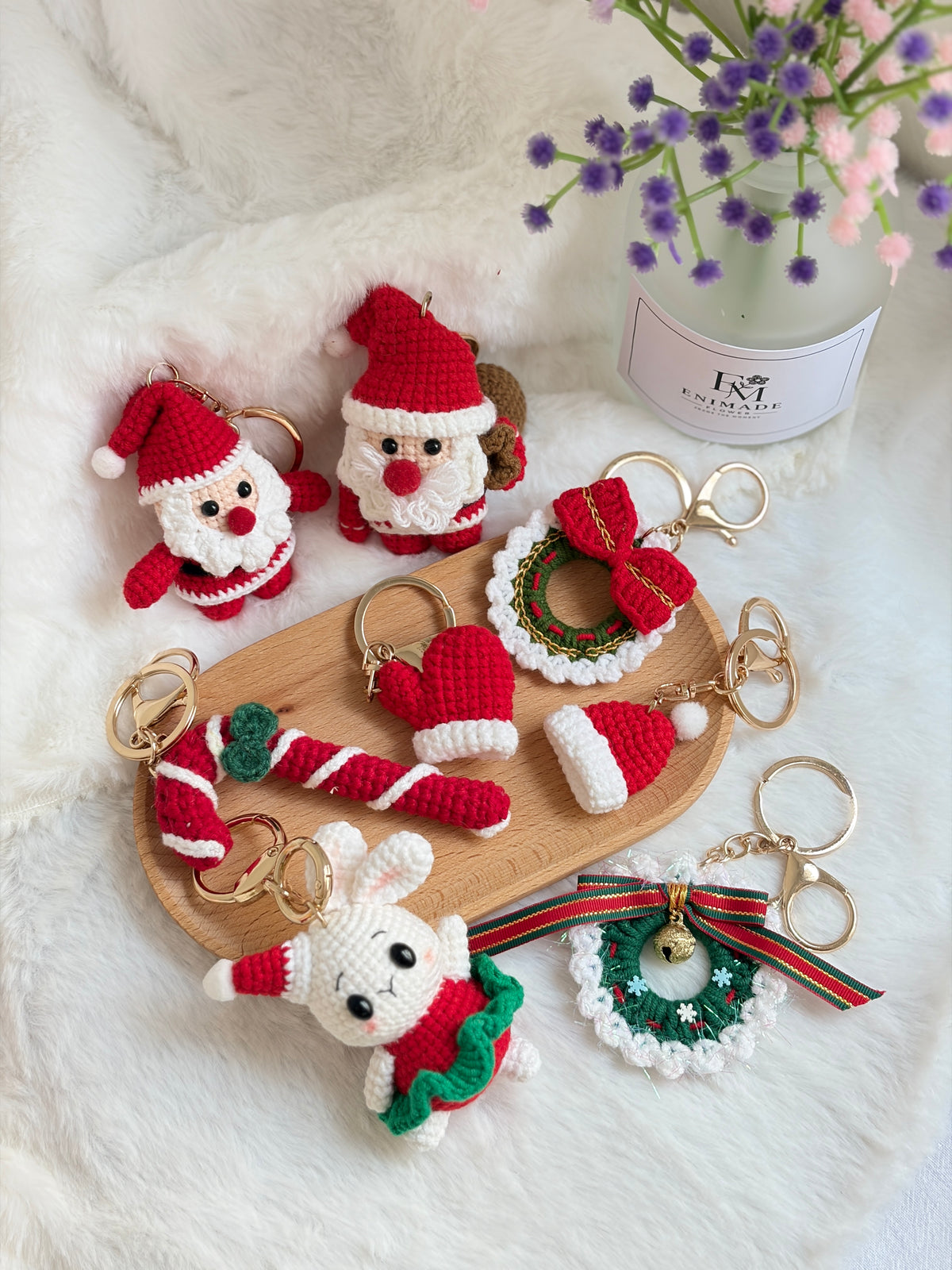 🎄 Merry Christmas Keychain | Santa | Hat | Glove | Wreath | Candy Cane | Bunny 🎅🎁