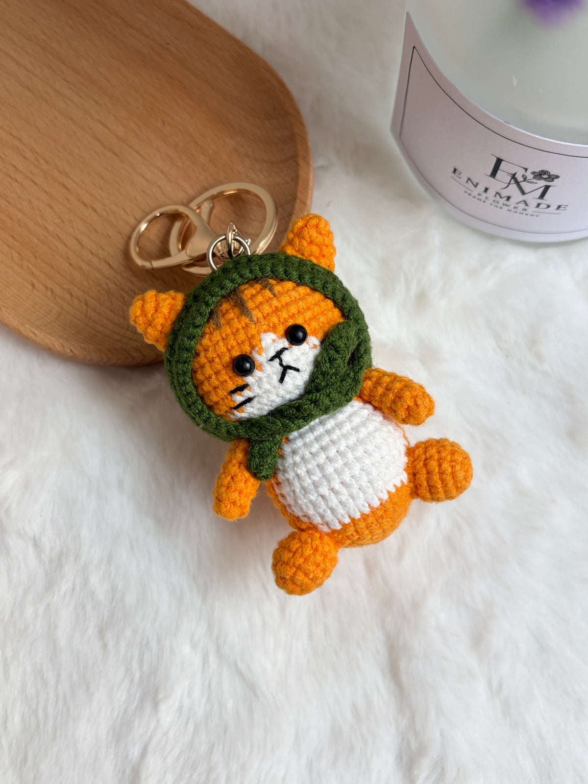 Orange Cat Keychain with Flower Hood 😻