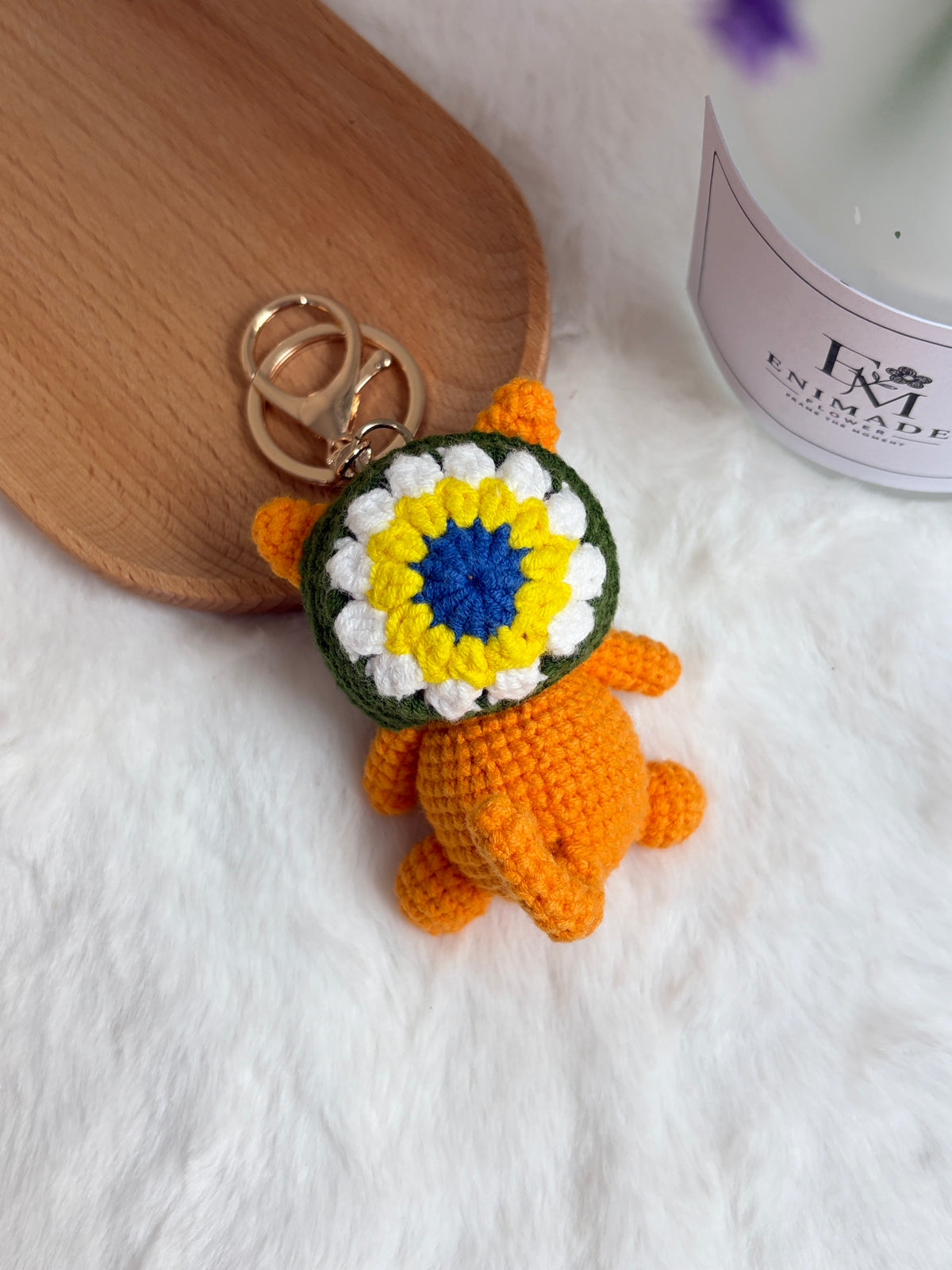Orange Cat Keychain with Flower Hood 😻