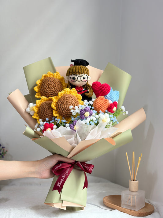 Flower Garden Graduation Bouquet | Triple Sunflowers 🌻🌻🌻🎓 (20cm Doll)