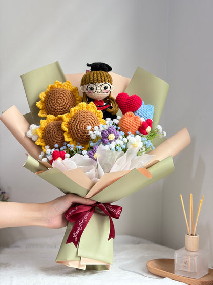 Flower Garden Graduation Bouquet | Triple Sunflowers 🌻🌻🌻🎓 (20cm Doll)