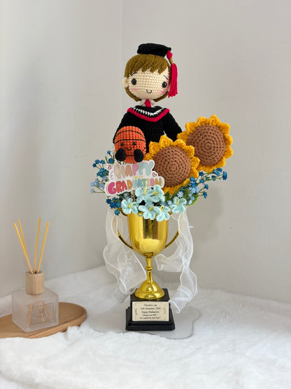 Graduation Trophy Bouquet | Sunny Basketball 🎓🏆🏀 (20cm Doll)
