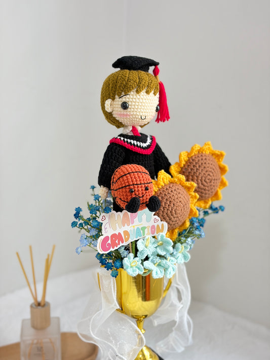 Graduation Trophy Bouquet | Sunny Basketball 🎓🏆🏀 (20cm Doll)