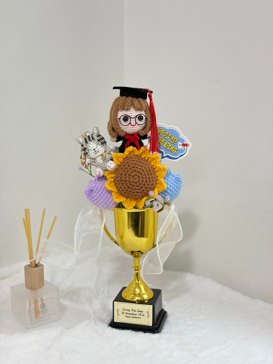 Graduation Trophy Bouquet | Meow Cat 🌻🎓🏆