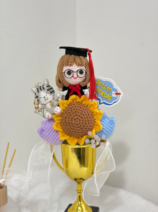 Graduation Trophy Bouquet | Meow Cat 🌻🎓🏆
