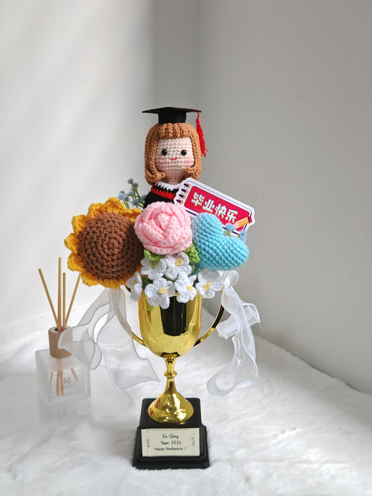 Graduation Trophy Bouquet | Rosy Heart ❤️🎓🏆