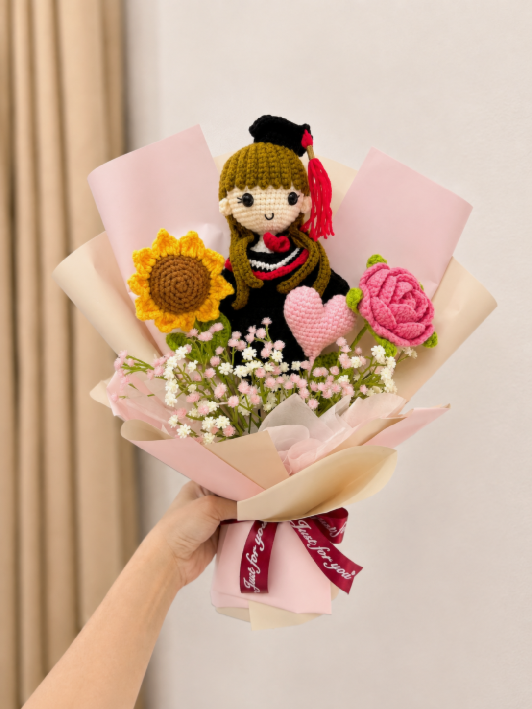 💗 Rose Graduation Bouquet | Pink Theme 🎓 (Big Doll)