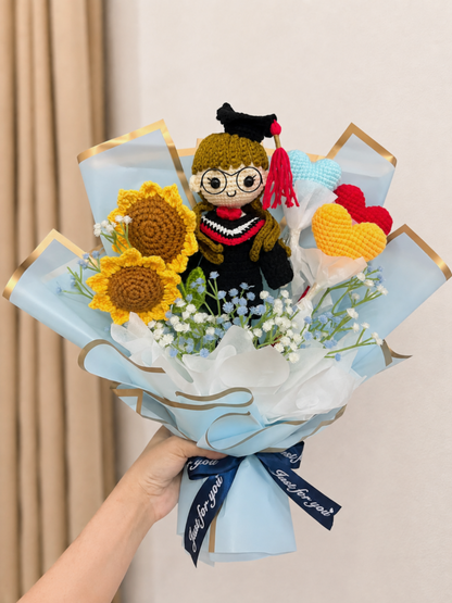 💙 Light Blue Graduation Bouquet | Hearts Full of Dreams ❤️🎓 (Big Doll)