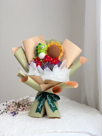 Coming-of-Age Ceremony | Green Dinosaur Crochet Bouquet 🦖 (Dino Keychain Included)