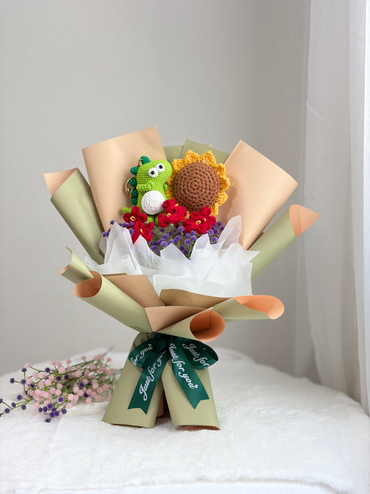 Coming-of-Age Ceremony | Green Dinosaur Crochet Bouquet 🦖 (Dino Keychain Included)