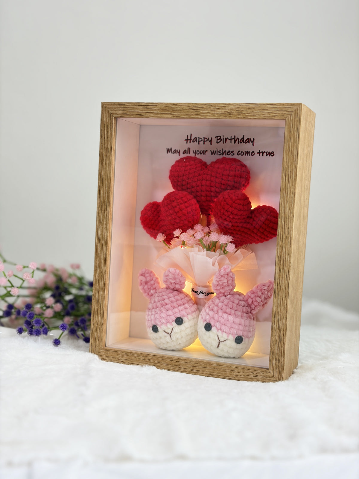 Birthday Flower Bouquet Frame | Bunny Love ❤️🐰 (8 Inches)