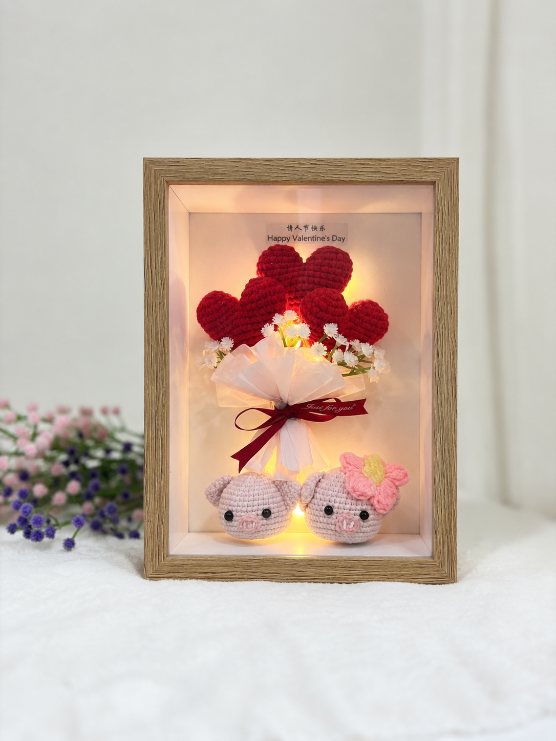 Piggy Couple Frame | Mini Bouquet of Hearts ❤️🐷