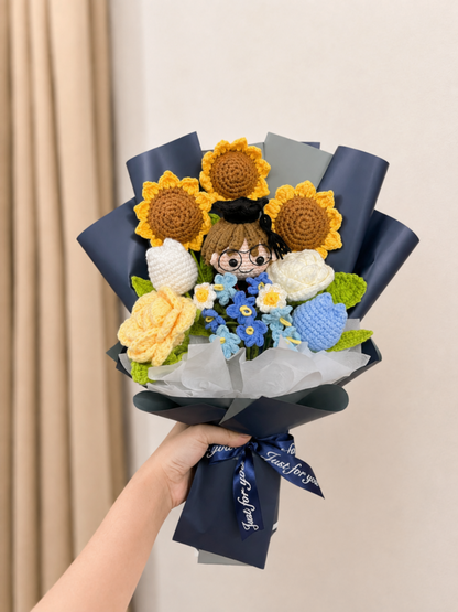 Sunflower Graduation Bouquet | Dark Blue | Baby Doll 🌻🎓