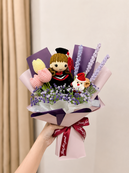 Graduation + Merry Christmas Bouquet | Purple (Big Doll) 🎓🎅🏼 (Santa Keychain Included)