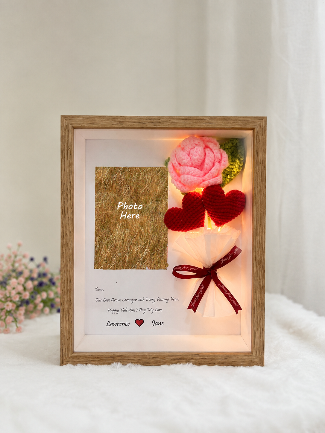 Mini Rose Heart Bouquet Photo Frame | Valentine’s & Anniversary Gift ❤️ (10 Inches)