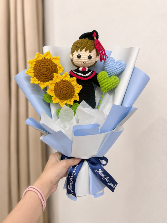 💙 Blue Graduation Bouquet 🎓 | Double Happiness (Big Doll)