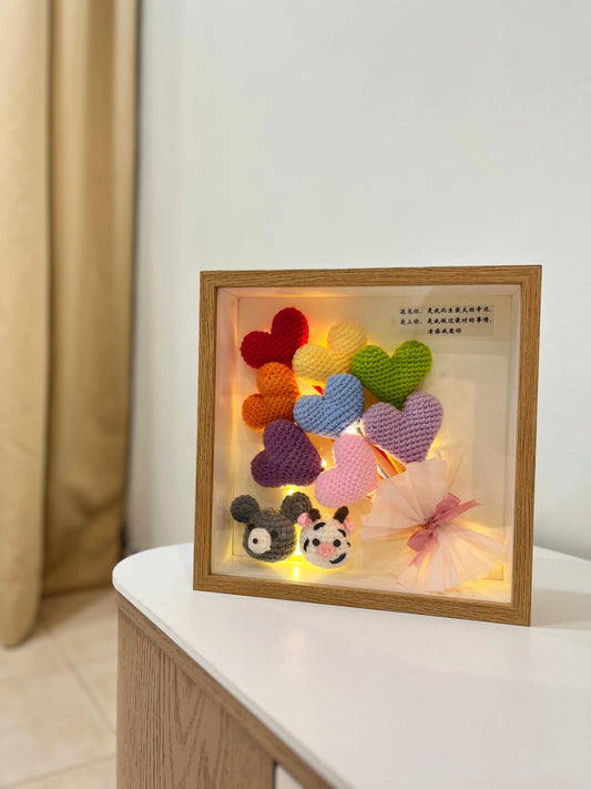 Heart Balloons Bouquet Frame with Mini Animal Head (9 Inches)