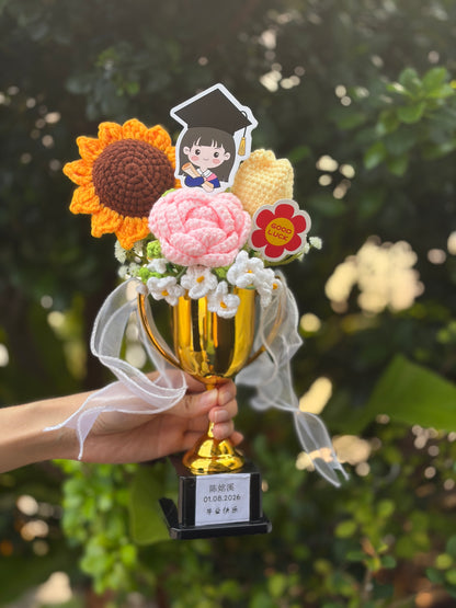 Graduation Trophy Bouquet | Soft Rosy 🌹🎓🏆