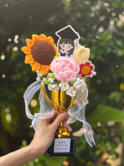Graduation Trophy Bouquet | Soft Rosy 🌹🎓🏆
