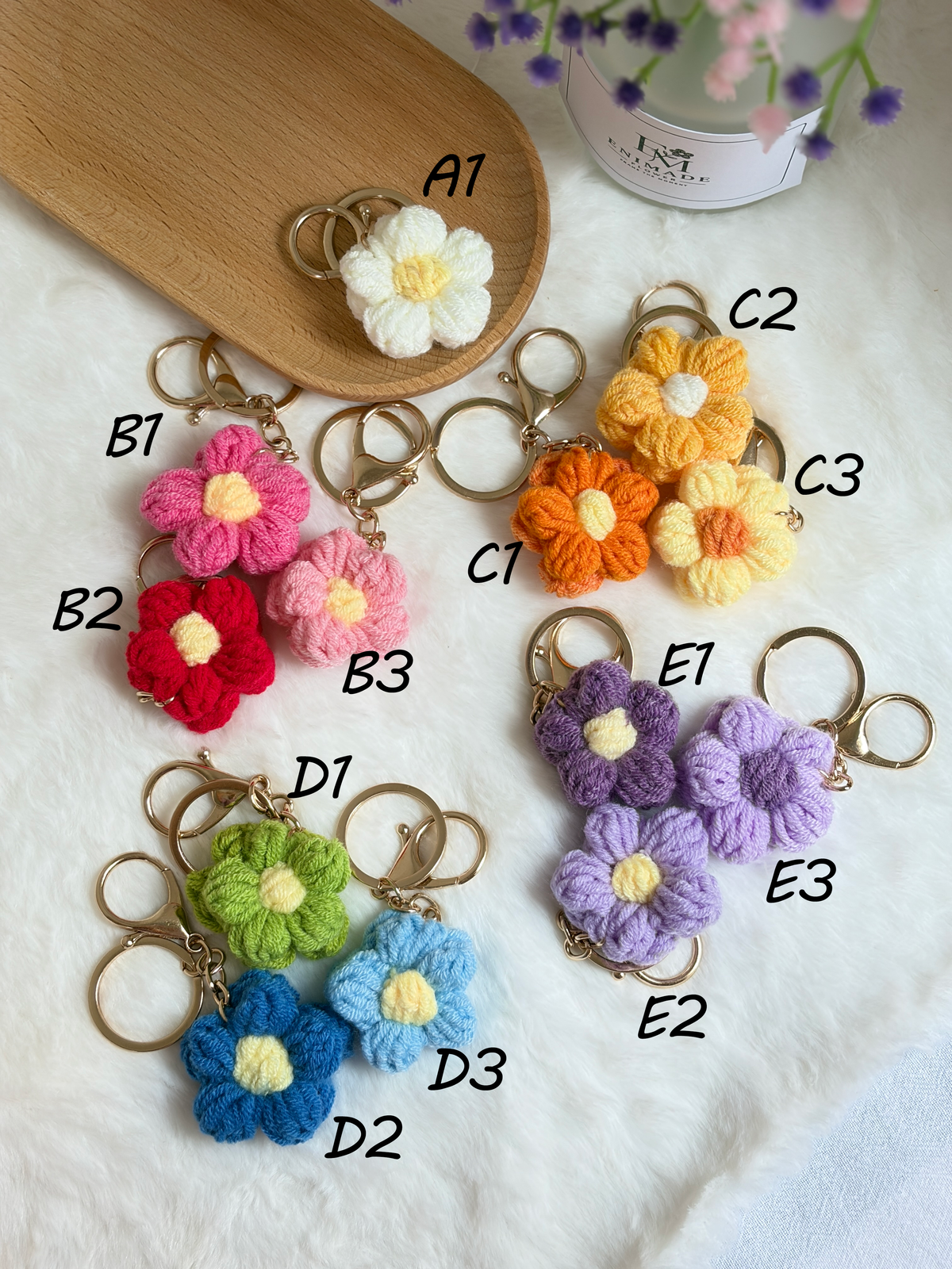 Puff Flower with Wishes Keychain 🌸