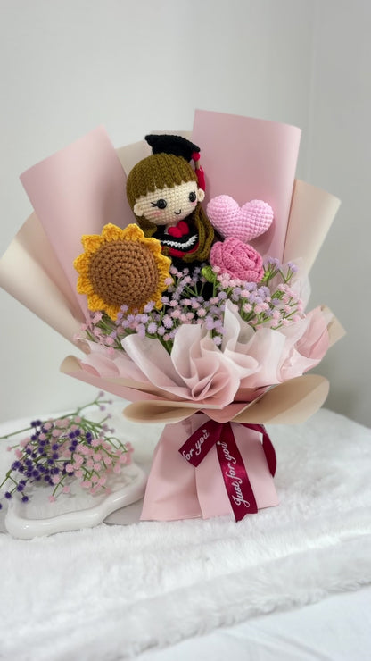 💗 Rose Graduation Bouquet | Pink Theme 🎓 (Big Doll)