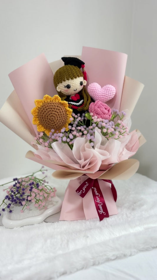 💗 Rose Graduation Bouquet | Pink Theme 🎓 (Big Doll)