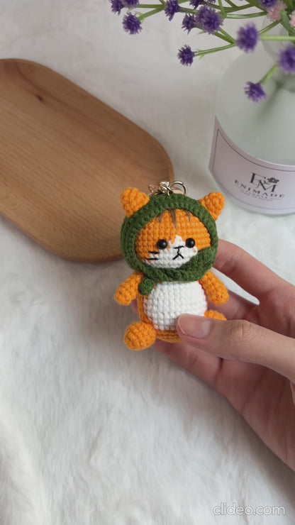 Orange Cat Keychain with Flower Hood 😻